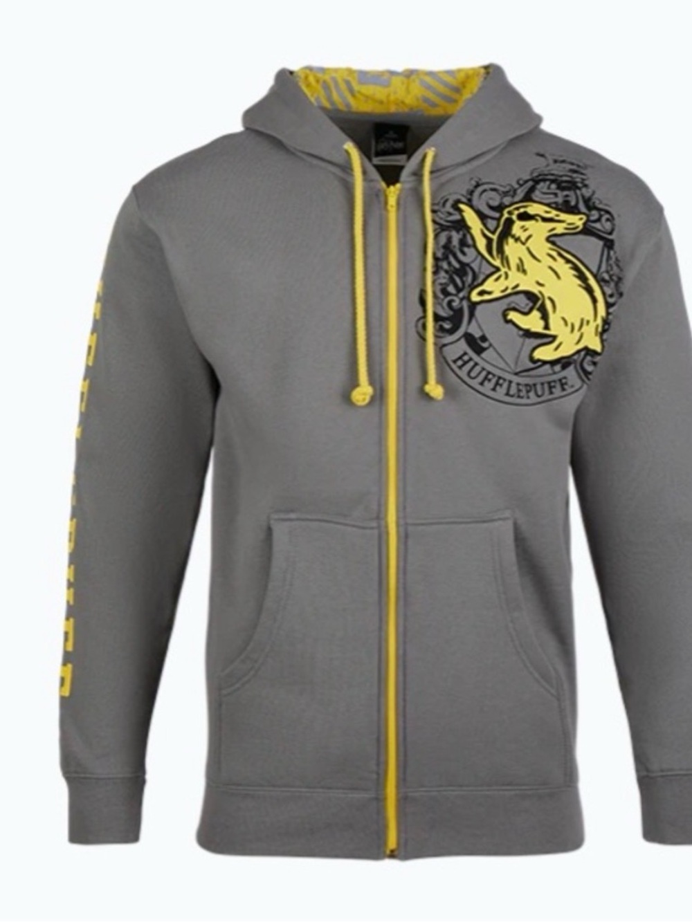 Wizarding World of Harry Potter Hufflepuff Universal Full Zip Hoodie Medium Gray